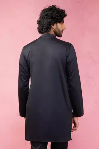 black fine satin kurta - premium wedding ethnic wear