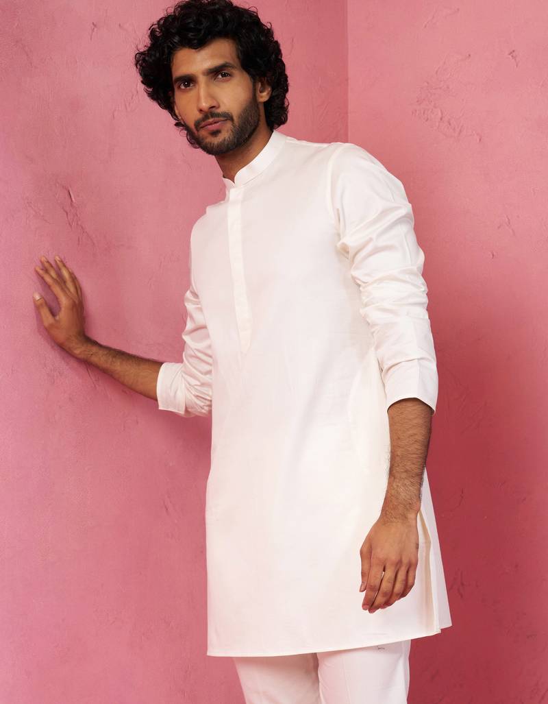 cream fine satin kurta - premium wedding ethnic wear