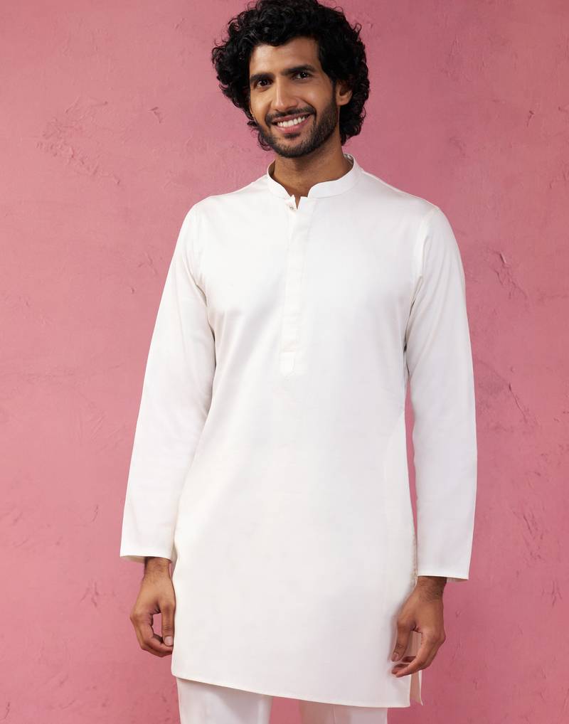 cream fine satin kurta - premium wedding ethnic wear