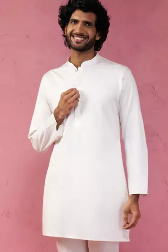 cream fine satin kurta - premium wedding ethnic wear
