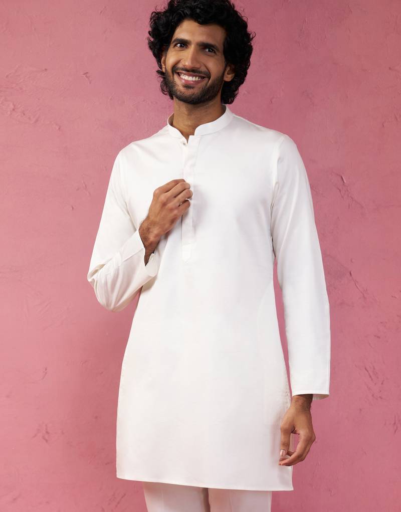 cream fine satin kurta - premium wedding ethnic wear