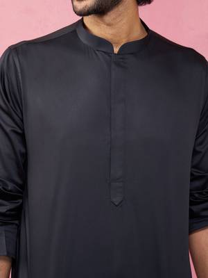black fine satin kurta set with matching pant - formal ethnic set 2