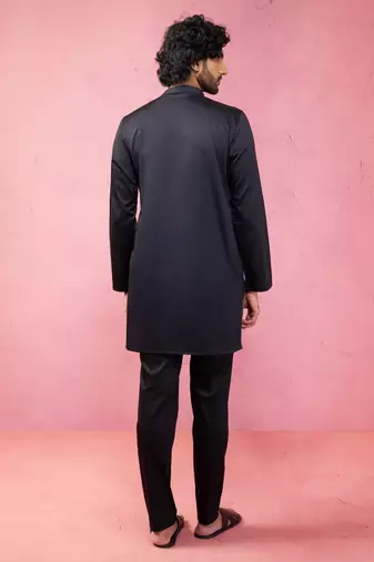 black fine satin kurta set with matching pant - formal ethnic set