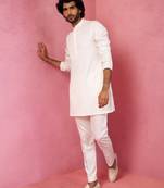 cream fine satin kurta set with matching pant - formal ethnic set