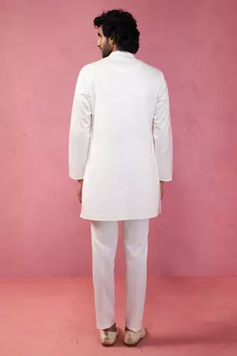 cream fine satin kurta set with matching pant - formal ethnic set