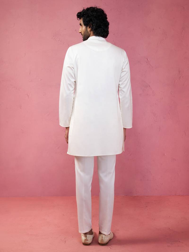 cream fine satin kurta set with matching pant - formal ethnic set