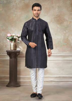 Blue colour premium silk digital print kurta pajama menswear collection 1