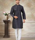 Blue colour premium silk digital print kurta pajama menswear collection