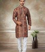 Brown colour premium silk digital print kurta pajama menswear collection