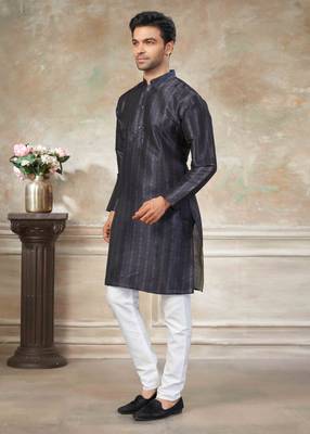 Blue colour premium silk digital print kurta pajama menswear collection 3