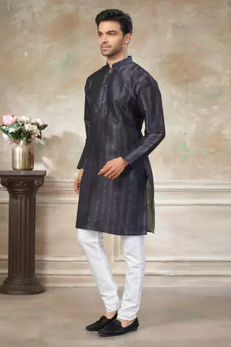Blue colour premium silk digital print kurta pajama menswear collection