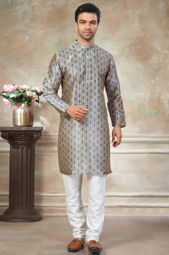 Teal colour premium silk digital print kurta pajama menswear collection