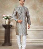 Teal colour premium silk digital print kurta pajama menswear collection