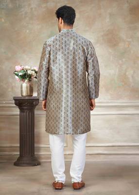 Teal colour premium silk digital print kurta pajama menswear collection 2