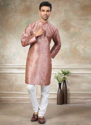 Pink colour premium silk digital print kurta pajama menswear collection 1