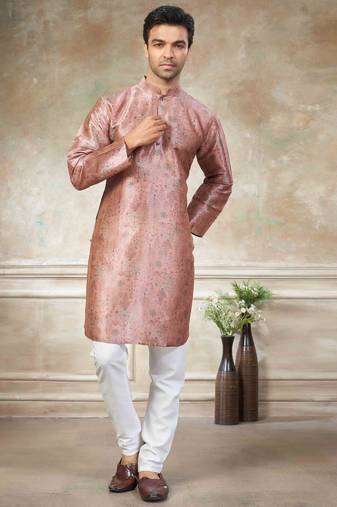 Pink colour premium silk digital print kurta pajama menswear collection