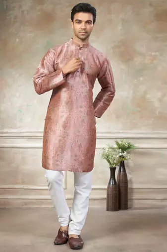 Pink colour premium silk digital print kurta pajama menswear collection