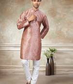 Pink colour premium silk digital print kurta pajama menswear collection