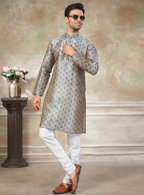 Teal colour premium silk digital print kurta pajama menswear collection 3