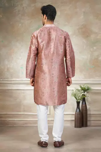 Pink colour premium silk digital print kurta pajama menswear collection