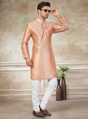 Peach colour premium silk digital print kurta pajama menswear collection 3
