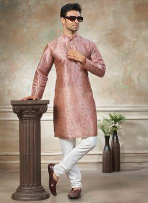 Pink colour premium silk digital print kurta pajama menswear collection 3