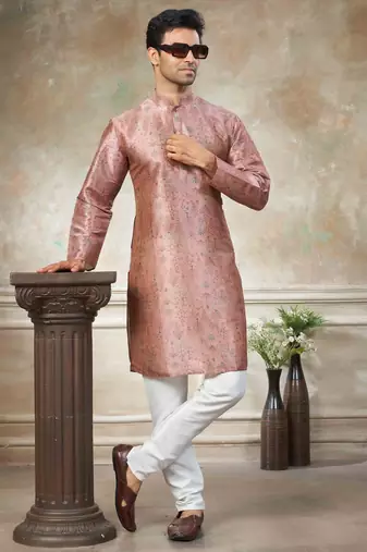 Pink colour premium silk digital print kurta pajama menswear collection