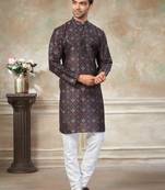 Black colour premium silk digital print kurta pajama menswear collection