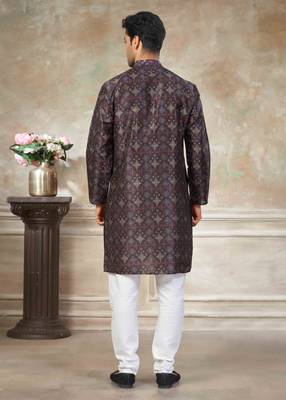 Black colour premium silk digital print kurta pajama menswear collection 2