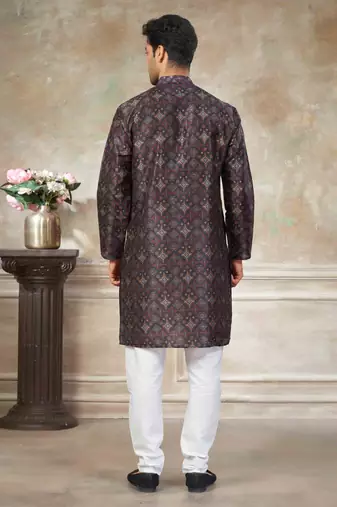 Black colour premium silk digital print kurta pajama menswear collection