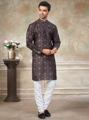 Black colour premium silk digital print kurta pajama menswear collection 3