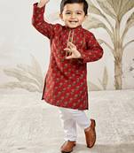 red cotton floral print kurta with white pyjama - navratri collection