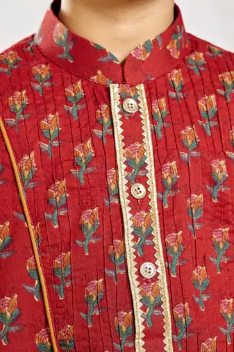 red cotton floral print kurta with white pyjama - navratri collection