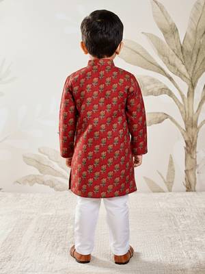 red cotton floral print kurta with white pyjama - navratri collection 4
