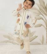 off white rayon animal print kurta with cream pyjama - festive set
