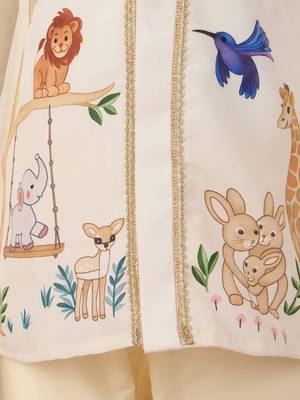 off white rayon animal print kurta with cream pyjama - festive set 2