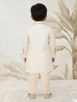 off white rayon animal print kurta with cream pyjama - festive set 5