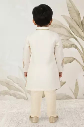 off white rayon animal print kurta with cream pyjama - festive set