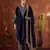 Blue velvet silk embroidery work party wear suit- full  free size