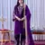 Purple velvet silk embroidery work party wear suit- full  free size