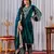 Teal velvet silk embroidery work party wear suit- full  free size