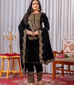 Black color velvet designer embroidery work party wear suit- full stitched free size