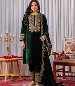 Green color velvet designer embroidery work party wear suit- full stitched free size