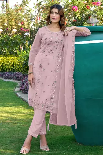 Light pink color embroideried faux georgette semi stitched salwar suit