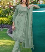 Dark sea green color embroideried faux georgette semi stitched salwar suit