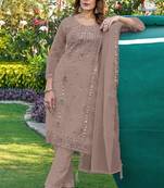 Chiku color embroideried faux georgette semi stitched salwar suit