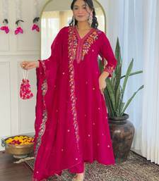  Embroidery Work Vichitra Silk Straight Kurta Pant and Dupatta Set