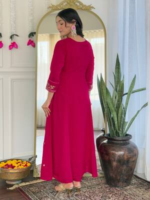  Embroidery Work Vichitra Silk Straight Kurta Pant and Dupatta Set 3