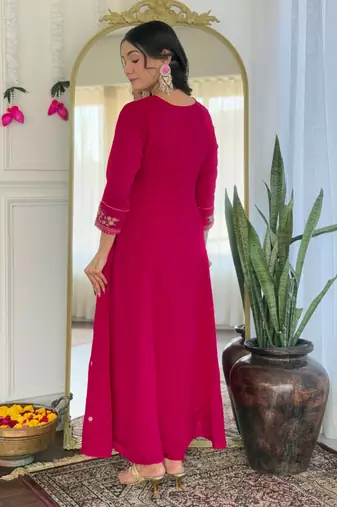  Embroidery Work Vichitra Silk Straight Kurta Pant and Dupatta Set