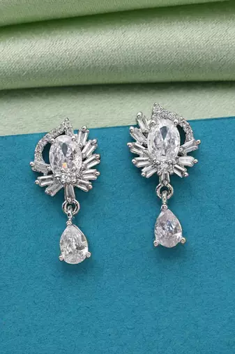 Silver color american diamond earrings